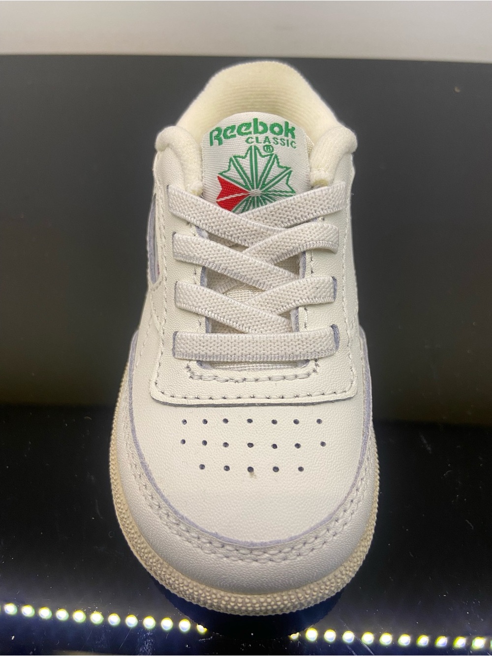 Reebok Kids White Leather Sneaker with Green & Red Logo